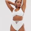 Wolf & Whistle Fuller Bust Exclusive Lace Up Side Crop Top In White Rib D - F Cup For Women