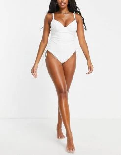 Wolf & Whistle Fuller Bust Exclusive Underwired Swimsuit In White Textured Rib For Women White Rib -Women's Wolf & Whistle Sales 2022 unnamed file 151