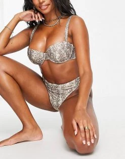 Wolf & Whistle Fuller Bust Exclusive Recycled Polyester Underwire Bikini In Neut