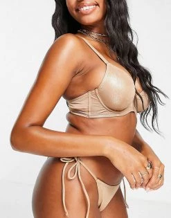 Wolf & Whistle Fuller Bust Exclusive Tie Front Underwire Bikini Top & Bottom In