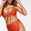 Wolf & Whistle Fuller Bust Exclusive High Leg High Waist Bikini Bottom In Rust For Women