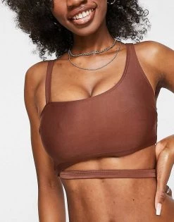 Wolf & Whistle Fuller Bust Exclusive Asymmetric Bikini In Chocolate