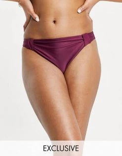Wolf & Whistle Fuller Bust Exclusive High Leg Bikini Bottom With Knot Detail In Plum For Women