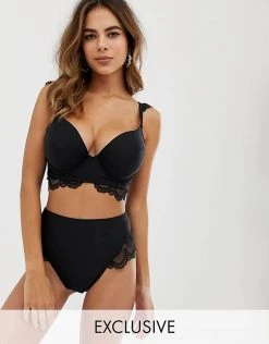 Wolf & Whistle Fuller Bust Exclusive Lace High Waist Bikini Bottom In Black For Women