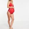 Wolf & Whistle Maternity Exclusive Plunge Lace Bikini Top In Red - RED