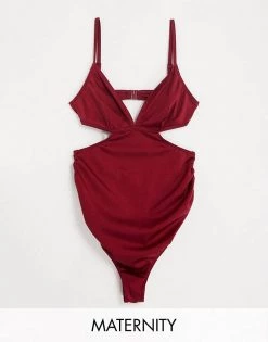 Wolf & Whistle Maternity Exclusive Cut Out Swimsuit In Plum For Women