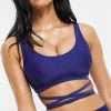 Wolf & Whistle Fuller Bust Exclusive Crop With Tie Detail In Midnight Navy For Women