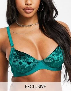 Wolf & Whistle Fuller Bust Exclusive Velvet Monowire In Forest Green For Women Green Velvet