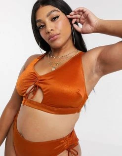 Wolf & Whistle Curve Exclusive Tie Front Crop Bikini Top In High Shine Rust For Women -Women's Wolf & Whistle Sales 2022 unnamed file 295