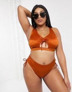 Wolf & Whistle Curve Exclusive Tie Front Crop Bikini Top In High Shine Rust For Women -Women's Wolf & Whistle Sales 2022 unnamed file 296