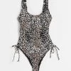 Wolf & Whistle Fuller Bust Exclusive Ruched High Leg Swimsuit In Leopard Print D-F For Women