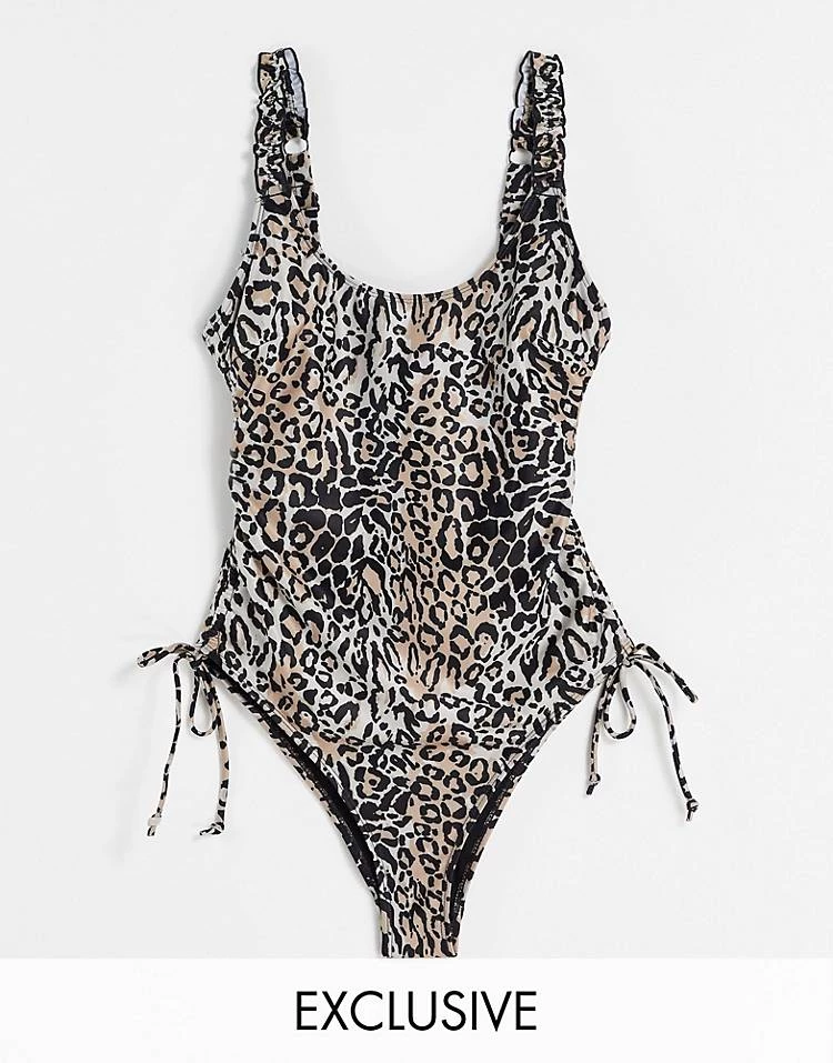 Wolf & Whistle Fuller Bust Exclusive Ruched High Leg Swimsuit In Leopard Print D-F For Women 1 Wolf & Whistle Fuller Bust Exclusive Ruched High Leg Swimsuit In Leopard Print D-F For Women