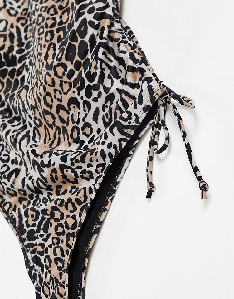 Wolf & Whistle Fuller Bust Exclusive Ruched High Leg Swimsuit In Leopard Print D-F For Women 4 Wolf & Whistle Fuller Bust Exclusive Ruched High Leg Swimsuit In Leopard Print D-F For Women - Image 4