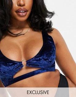 Wolf & Whistle Exclusive Full Bust Ring Bikini Set In Velvet Navy