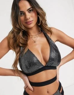 Wolf & Whistle Fuller Bust Exclusive Strappy Triangle Bikini Top In Black Shimmer D-F For Women -Women's Wolf & Whistle Sales 2022 unnamed file 352