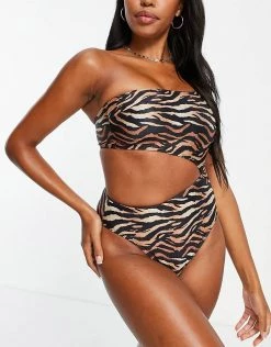 Wolf & Whistle Fuller Bust Exclusive One Shoulder Cut Out Swimsuit In Tiger Print For Women Zebra -Women's Wolf & Whistle Sales 2022 unnamed file 366