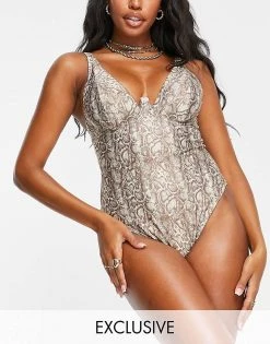 Wolf & Whistle Fuller Bust Exclusive Recycled Polyester Underwired Swimsuit In Neutral Snake Print For Women Sanke -Women's Wolf & Whistle Sales 2022 unnamed file 37