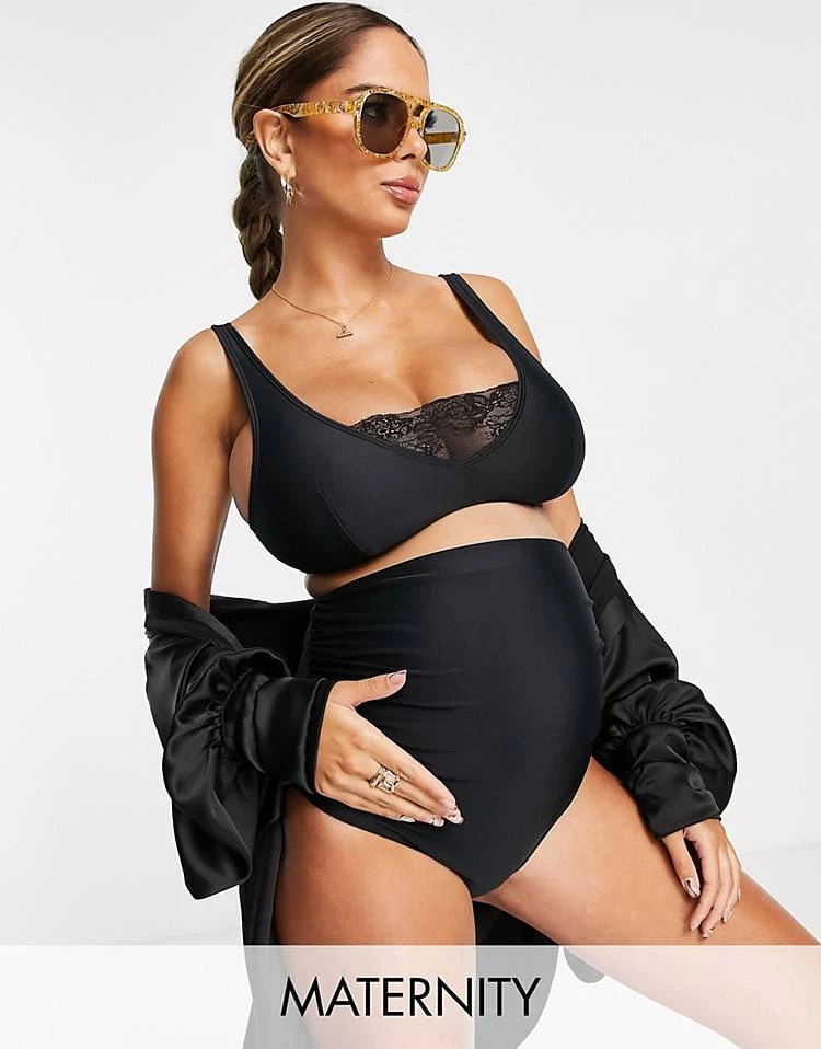 Wolf & Whistle Maternity Exclusive High Waist Bikini Bottom And Top In Black - B 2 Wolf & Whistle Maternity Exclusive High Waist Bikini Bottom And Top In Black - B - Image 2
