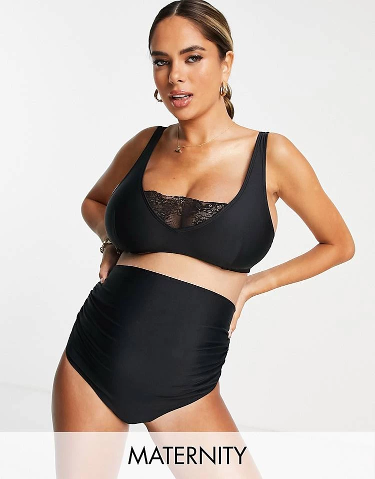 Wolf & Whistle Maternity Exclusive High Waist Bikini Bottom And Top In Black - B 3 Wolf & Whistle Maternity Exclusive High Waist Bikini Bottom And Top In Black - B - Image 3