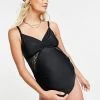 Wolf & Whistle Maternity Exclusive Lace Insert Swimsuit In Black For Women