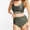 Wolf & Whistle Fuller Bust Exclusive Cut Out Crop Bikini Top In Khaki - KHAKI