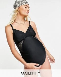 Wolf & Whistle Maternity Exclusive Lace Insert Swimsuit In Black For Women -Women's Wolf & Whistle Sales 2022 unnamed file 382