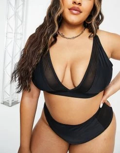 Wolf & Whistle Curve Exclusive Plunge Bikini Top With Mesh Inserts In Black For Women -Women's Wolf & Whistle Sales 2022 unnamed file 395