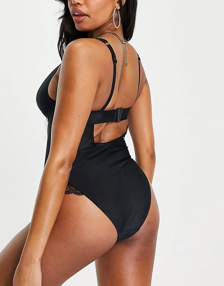 Wolf & Whistle Fuller Bust Exclusive Underwired Lace Swimsuit In Black For Women 2 Wolf & Whistle Fuller Bust Exclusive Underwired Lace Swimsuit In Black For Women - Image 2