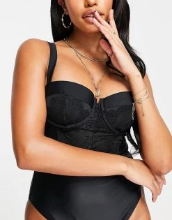Wolf & Whistle Fuller Bust Exclusive Underwire Swimsuit With Lace Panel In Black For Women -Women's Wolf & Whistle Sales 2022 unnamed file 415