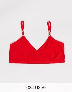 Wolf & Whistle Fuller Bust Exclusive Eco High Apex Triangle Bikini Top With Hardware In Red For Women