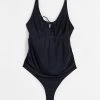 Wolf & Whistle Maternity Exclusive Swimsuit With Tie Detail In Black For Women