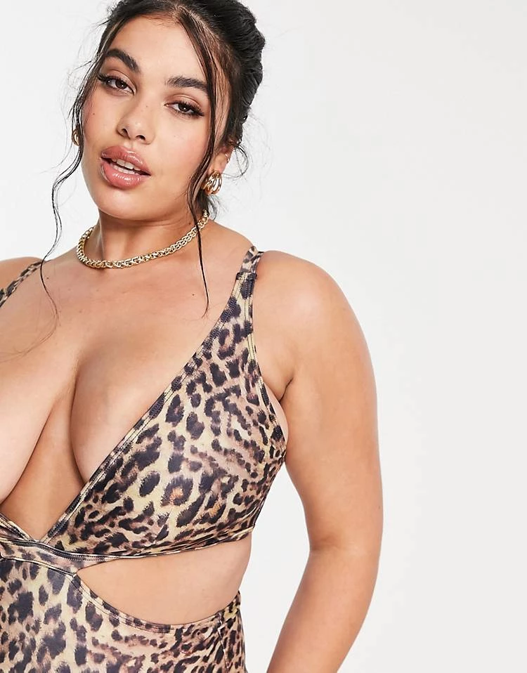 Wolf & Whistle Curve Exclusive Mesh Insert Swimsuit In Leopard Print For Women 3 Wolf & Whistle Curve Exclusive Mesh Insert Swimsuit In Leopard Print For Women - Image 3