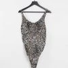 Wolf & Whistle Maternity Exclusive Swimsuit With Tie Detail In Leopard Print For Women