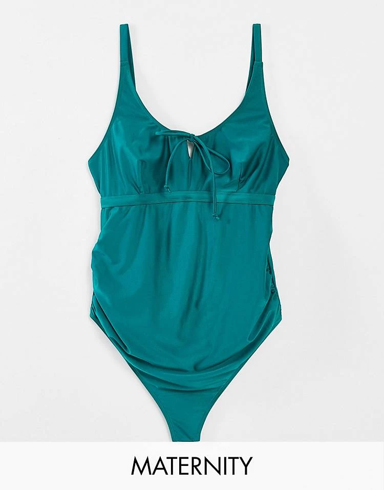 Wolf & Whistle Maternity Exclusive Swimsuit With Tie Detail In Green For Women 5 Wolf & Whistle Maternity Exclusive Swimsuit With Tie Detail In Green For Women - Image 5
