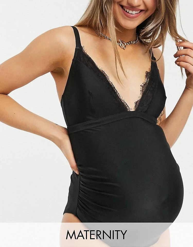 Wolf & Whistle Maternity Exclusive Swimsuit With Lace Detail D-F For Women Black 5 Wolf & Whistle Maternity Exclusive Swimsuit With Lace Detail D-F For Women Black - Image 5