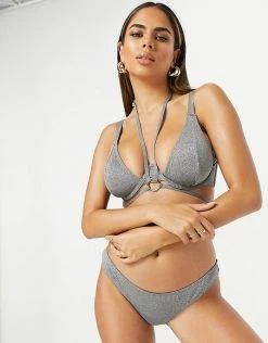 Wolf & Whistle Exclusive V High Leg Bikini Bottom In Metallic Silver For Women -Women's Wolf & Whistle Sales 2022 unnamed file 504