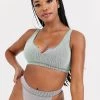 Wolf & Whistle Fuller Bust Exclusive V-cut Crop Bikini Top In Metallic Mint Rib D-F For Women
