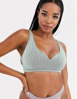 Wolf & Whistle Fuller Bust Exclusive V-cut Crop Bikini Top In Metallic Mint Rib D-F For Women -Women's Wolf & Whistle Sales 2022 unnamed file 524