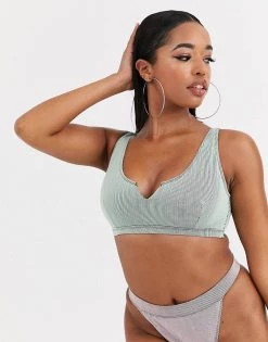 Wolf & Whistle Fuller Bust Exclusive V-cut Crop Bikini Top In Metallic Mint Rib D-F For Women -Women's Wolf & Whistle Sales 2022 unnamed file 525
