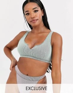 Wolf & Whistle Fuller Bust Exclusive V-cut Crop Bikini Top In Metallic Mint Rib D-F For Women -Women's Wolf & Whistle Sales 2022 unnamed file 526