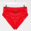 Wolf & Whistle Curve Exclusive Belt Detail High Waist Bikini Bottom In Red For Women