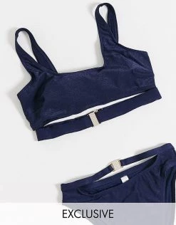 Wolf & Whistle Fuller Bust Exclusive Eco Cut Out Crop Buckle Bikini Top In Electric Blue For Women -Women's Wolf & Whistle Sales 2022 unnamed file 536