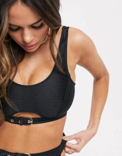 Wolf & Whistle Fuller Bust Exclusive Cut Out Crop Bikini Top With Belt Detail In Black For Women -Women's Wolf & Whistle Sales 2022 unnamed file 549