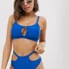Wolf & Whistle Fuller Bust Exclusive Cut Out Front Crop Bikini Top In Cobalt Blue D - F Cup For Women Shimmer Blue