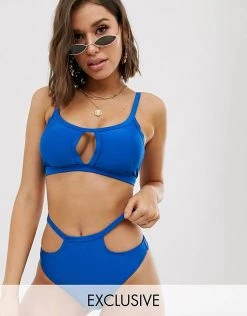 Wolf & Whistle Fuller Bust Exclusive Cut Out Front Crop Bikini Top In Cobalt Blue D - F Cup For Women Shimmer Blue -Women's Wolf & Whistle Sales 2022 unnamed file 566