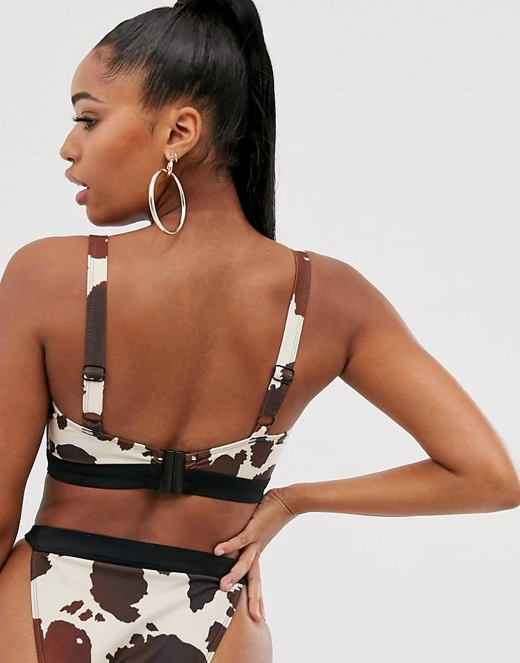 Wolf & Whistle Fuller Bust Exclusive Eco Cut Out Crop Bikini Top In Cow Print D - F Cup For Women 2 Wolf & Whistle Fuller Bust Exclusive Eco Cut Out Crop Bikini Top In Cow Print D - F Cup For Women - Image 2