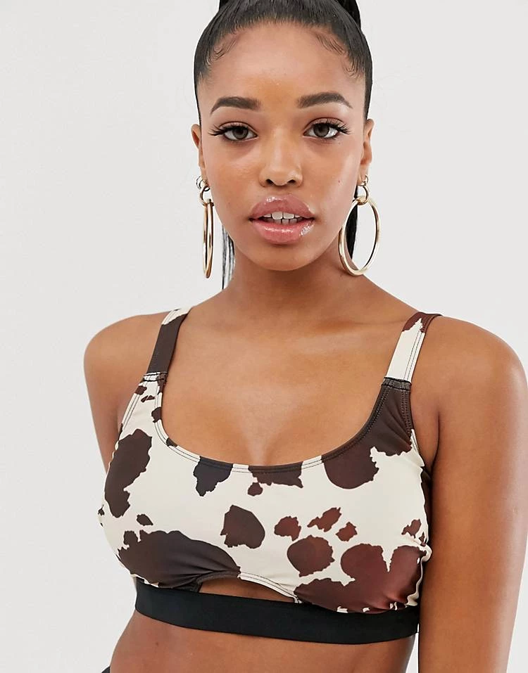 Wolf & Whistle Fuller Bust Exclusive Eco Cut Out Crop Bikini Top In Cow Print D - F Cup For Women 3 Wolf & Whistle Fuller Bust Exclusive Eco Cut Out Crop Bikini Top In Cow Print D - F Cup For Women - Image 3