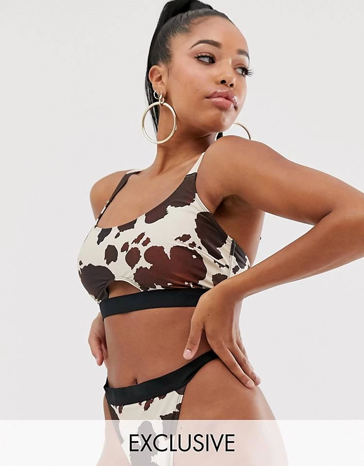 Wolf & Whistle Fuller Bust Exclusive Eco Cut Out Crop Bikini Top In Cow Print D - F Cup For Women 5 Wolf & Whistle Fuller Bust Exclusive Eco Cut Out Crop Bikini Top In Cow Print D - F Cup For Women - Image 5