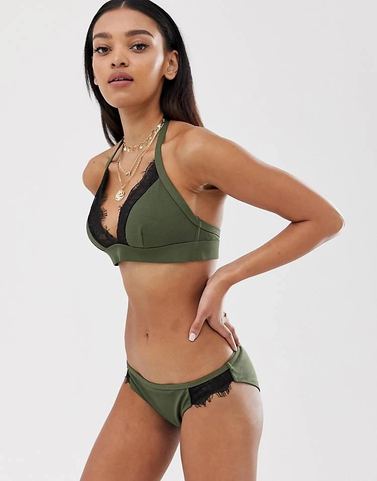 Wolf & Whistle Exclusive Lace Trim Bikini Bottom In Khaki For Women 3 Wolf & Whistle Exclusive Lace Trim Bikini Bottom In Khaki For Women - Image 3
