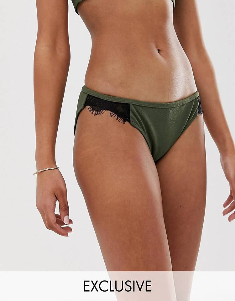 Wolf & Whistle Exclusive Lace Trim Bikini Bottom In Khaki For Women 5 Wolf & Whistle Exclusive Lace Trim Bikini Bottom In Khaki For Women - Image 5